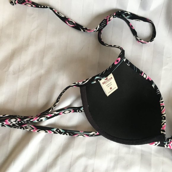 Women's HOLLISTER Black Pink Tribal Swim Bikini Top Push Up Size 34C Bottoms L - Picture 14 of 15